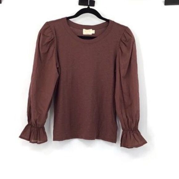 Nation LTD Carly Pima Cotton Ruched Puff Sleeve Pullover Blouse Top Small - Picture 2 of 9